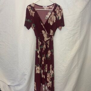 Chic Burgundy lux&co. Floral High Low Dress